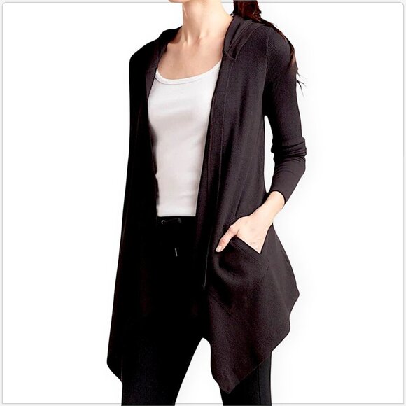 Splendid Black Thermal Flight Hooded Cardigan Sweater Shacket Soft New NWT S - Picture 1 of 6